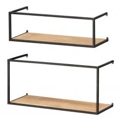 WENKO Wandregal Geo (2-teilig) - Bambus massiv / Metall - Bambus / Schwarz