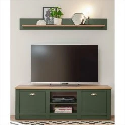 Norrwood Wohnkombination Cardet (2-teilig) - Moosgrün / Eiche Wotan Dekor