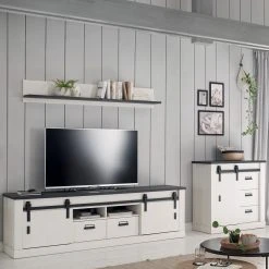 Ridgevalley Wohnwand Shutter II (3-teilig) - Pinie Weiß Dekor