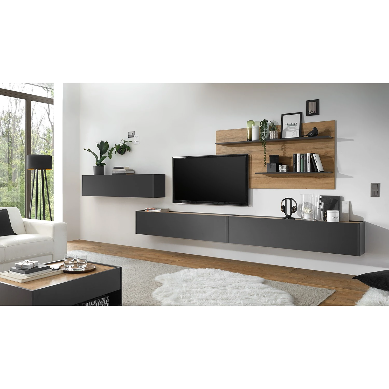 Norrwood Wohnwand Olon II (4-teilig) - Anthrazit 2 Norrwood Wohnwand Olon II (4-teilig) - Anthrazit – Bild 2