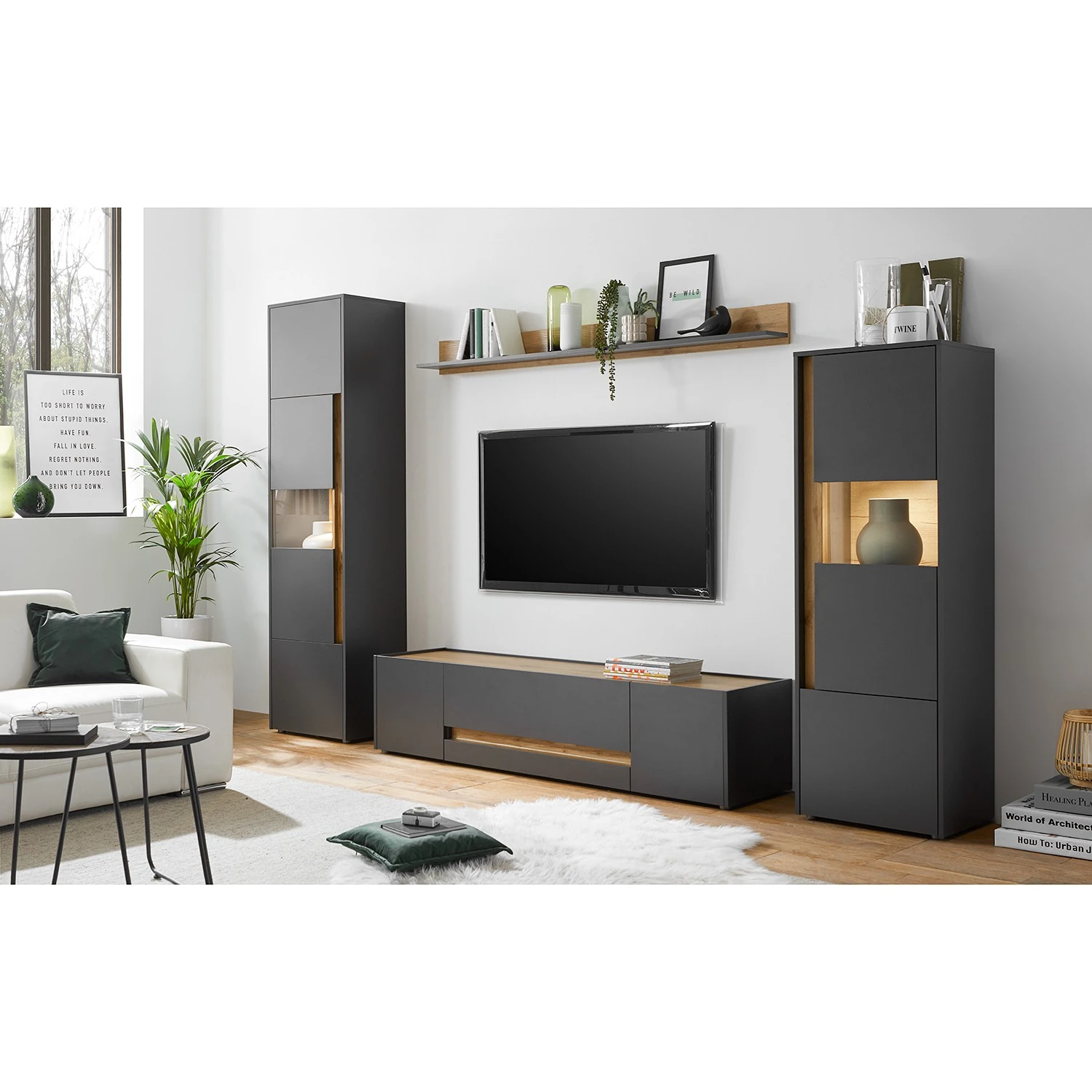 Norrwood Wohnwand Olon V (4-teilig) - Anthrazit 2 Norrwood Wohnwand Olon V (4-teilig) - Anthrazit – Bild 2