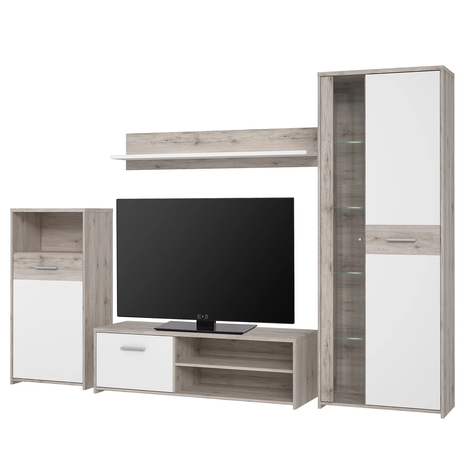 Loftscape Wohnwand Union City (4-teilig) - Inkl. Beleuchtung - Matt Weiß / Sandeiche Dekor 1 Loftscape Wohnwand Union City (4-teilig) - Inkl. Beleuchtung - Matt Weiß / Sandeiche Dekor