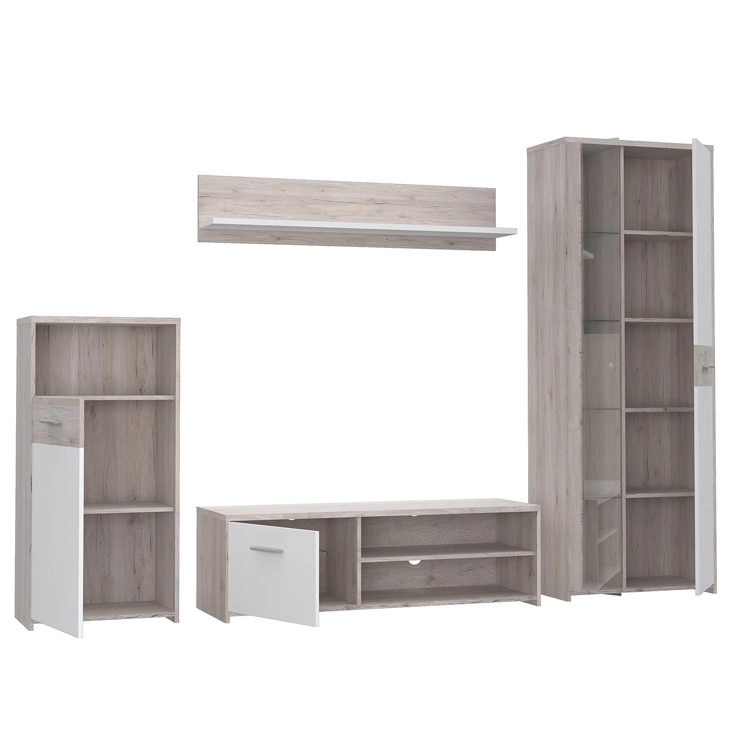 Loftscape Wohnwand Union City (4-teilig) - Inkl. Beleuchtung - Matt Weiß / Sandeiche Dekor 3 Loftscape Wohnwand Union City (4-teilig) - Inkl. Beleuchtung - Matt Weiß / Sandeiche Dekor – Bild 3