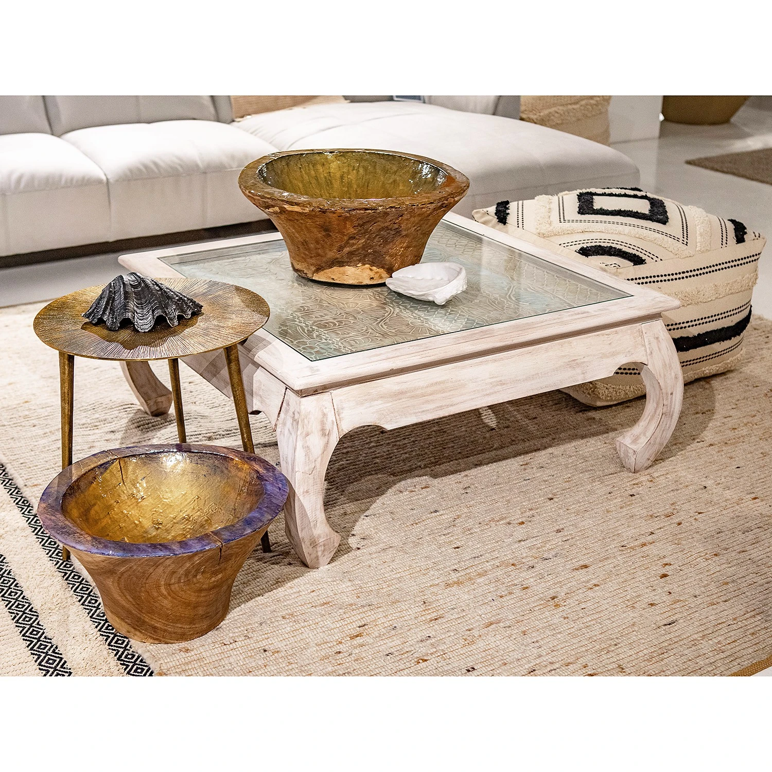 Ridgevalley Couchtisch Missoula - Glas / Mango massiv - Vintage Weiß 2 Ridgevalley Couchtisch Missoula - Glas / Mango massiv - Vintage Weiß – Bild 2