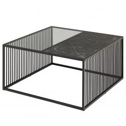 Loftscape Couchtisch Mephisto - Rauchglas / Marmor Schwarz Dekor - Schwarz
