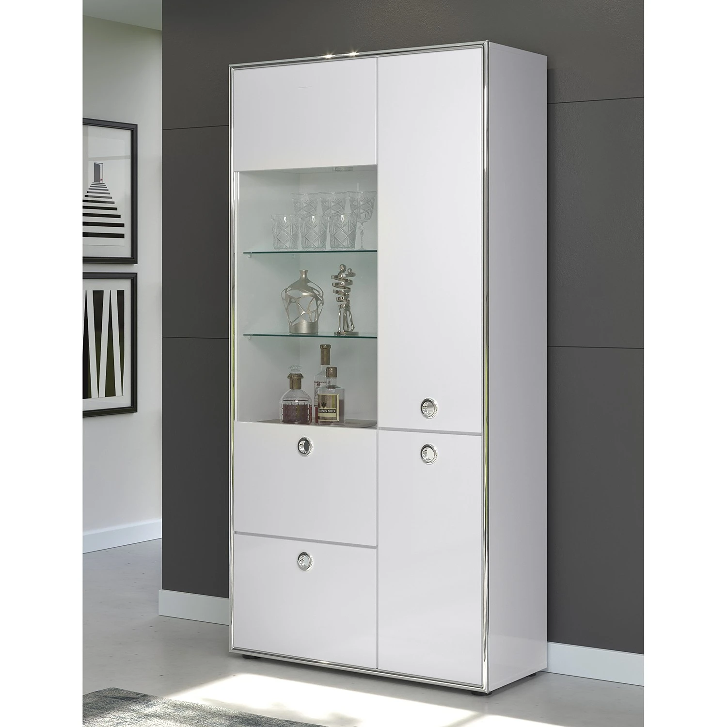 Trendteam Vitrinenschrank Infinity - Hochglanz Weiß / Matt Weiß 2 Trendteam Vitrinenschrank Infinity - Hochglanz Weiß / Matt Weiß – Bild 2