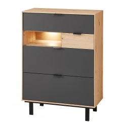 Fashion For Home Schuhkommode Leox - Inkl. Beleuchtung - Graphit / Eiche Artisan Dekor