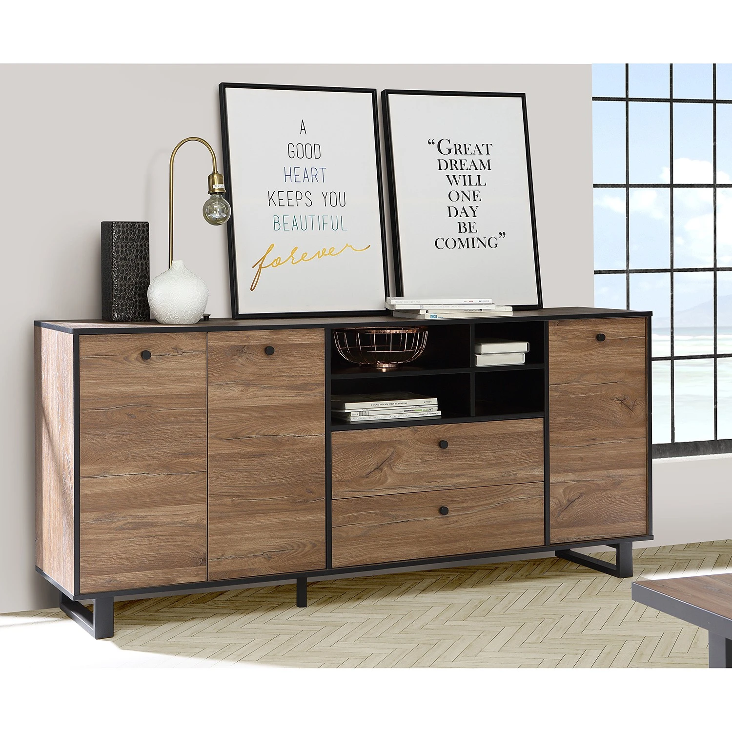 Red Living Sideboard Trylith I - Eiche Rustikal Dekor / Schwarz 2 Red Living Sideboard Trylith I - Eiche Rustikal Dekor / Schwarz – Bild 2