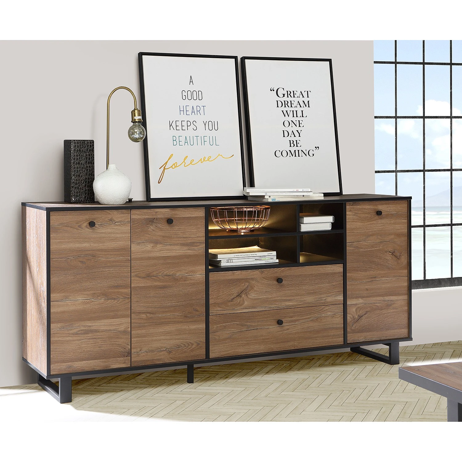 Red Living Sideboard Trylith I - Eiche Rustikal Dekor / Schwarz 3 Red Living Sideboard Trylith I - Eiche Rustikal Dekor / Schwarz – Bild 3