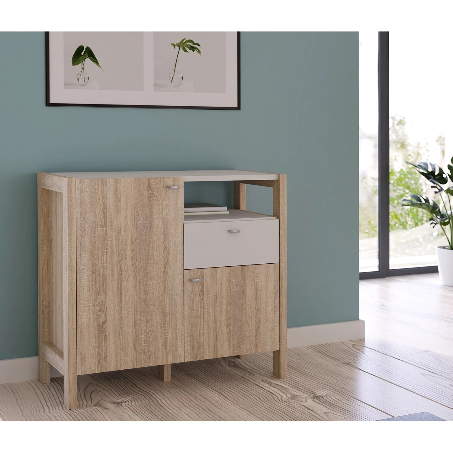 Loftscape Kommode Thurles I - Eiche Sonoma Dekor / Weiß 2 Loftscape Kommode Thurles I - Eiche Sonoma Dekor / Weiß – Bild 2