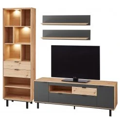 Fashion For Home Wohnwand Leox II (4-teilig) - Inkl. Beleuchtung - Graphit / Eiche Artisan Dekor