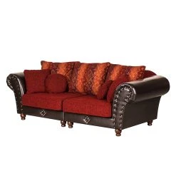 Maison Belfort Bigsofa Mosambik - Kunstleder / Webstoff - Dunkelbraun / Rot - Dunkelbraun / Rot