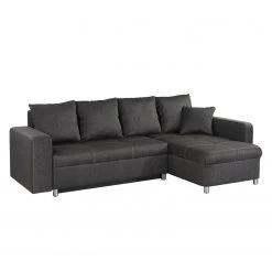 Home Design Ecksofa Aramia (mit Schlaffunktion) - Flachgewebe Anthrazit - Ottomane beidseitig montierbar