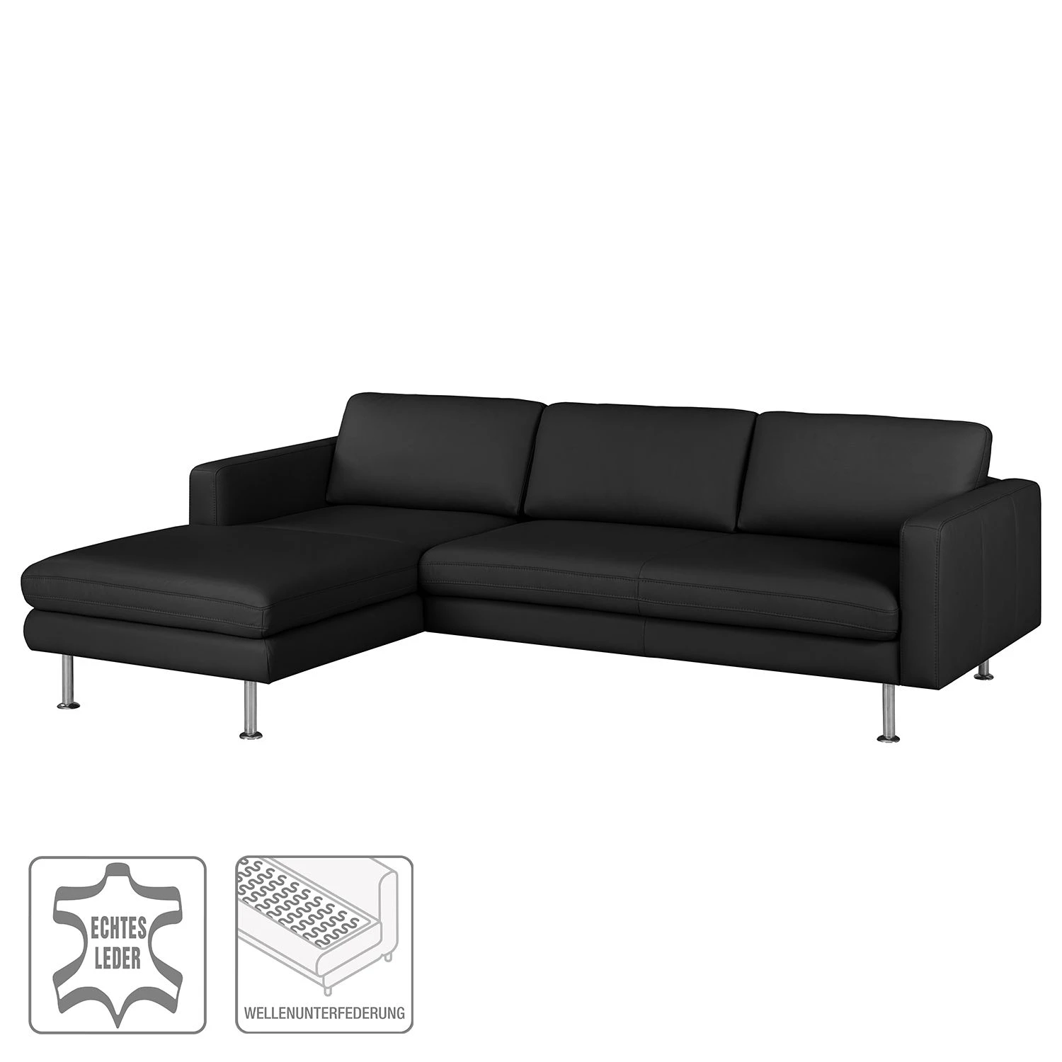 Fredriks Ecksofa Bivona II Echtleder - Schwarz - Longchair davorstehend links 2 Fredriks Ecksofa Bivona II Echtleder - Schwarz - Longchair davorstehend links – Bild 2