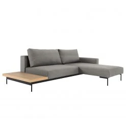 Innovation Möbel Ecksofa Bragi mit Tisch Webstoff - (mit Schlaffunktion) - Stoff Flashtex: Light Grey