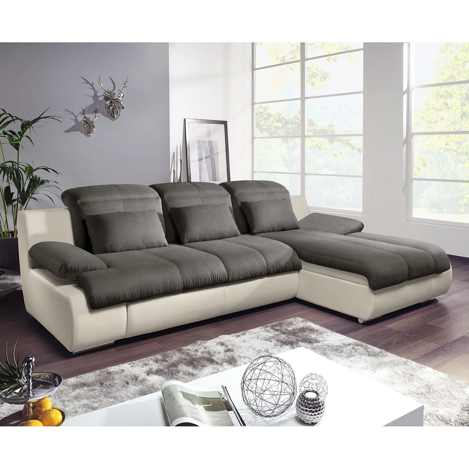 Cotta Ecksofa Delsbo Kunstleder / Flachgewebe - Beige / Anthrazit - Longchair davorstehend rechts 3 Cotta Ecksofa Delsbo Kunstleder / Flachgewebe - Beige / Anthrazit - Longchair davorstehend rechts – Bild 3