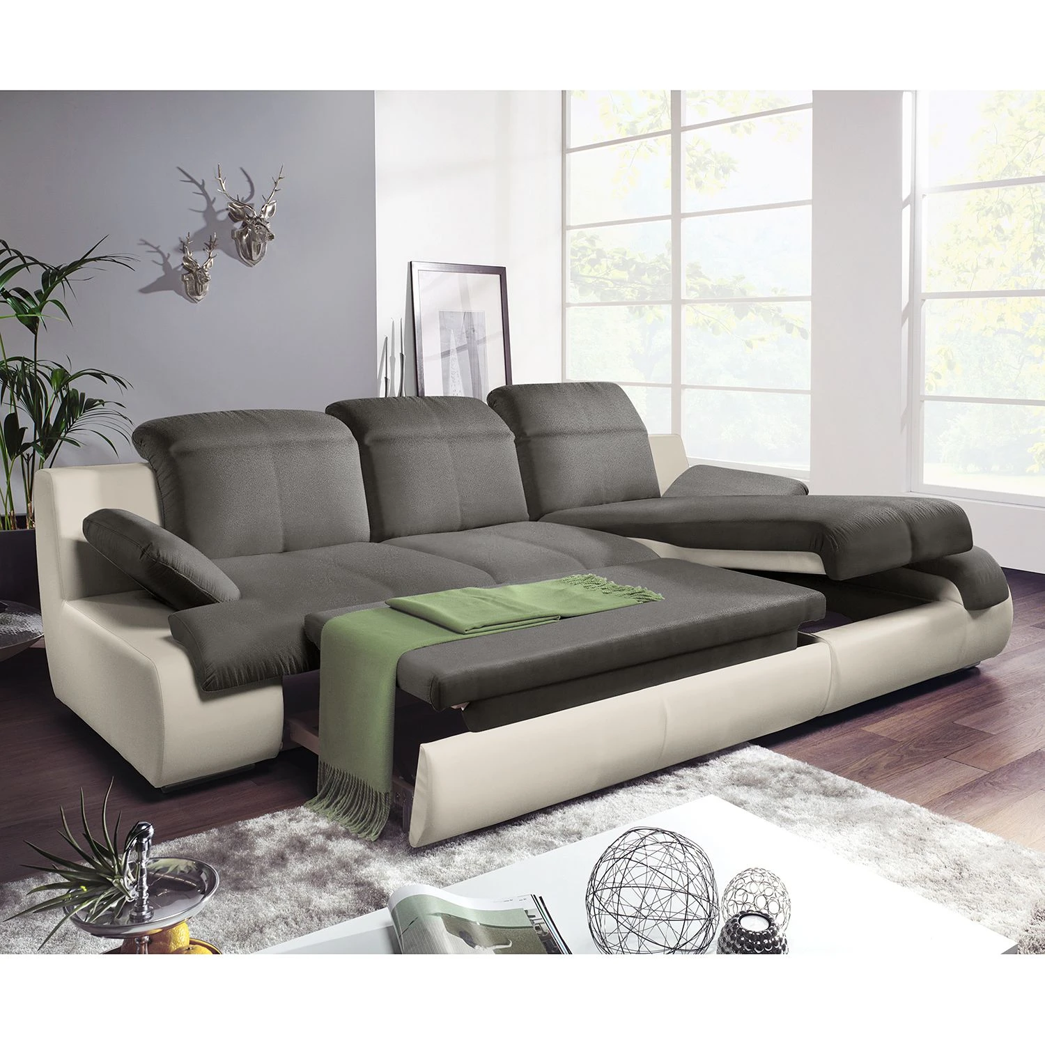 Cotta Ecksofa Delsbo Kunstleder / Flachgewebe - Beige / Anthrazit - Longchair davorstehend rechts 4 Cotta Ecksofa Delsbo Kunstleder / Flachgewebe - Beige / Anthrazit - Longchair davorstehend rechts – Bild 4