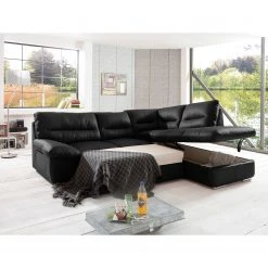 Cotta Ecksofa Doug - Echtleder Ramsa: Schwarz - Ottomane davorstehend rechts -Wohnzimmermöbel boutique en ligne ecksofa doug mit schlaffunktion echtleder longchair ottomane davorstehend rechts schwarz 4346332