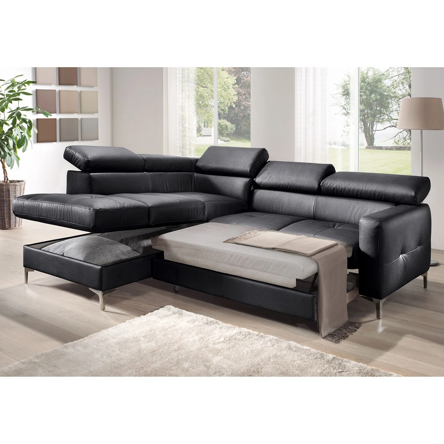 Cotta Ecksofa Eduardo II Echtleder - Schwarz - Longchair davorstehend links - Bettkasten - Schlaffunktion 4 Cotta Ecksofa Eduardo II Echtleder - Schwarz - Longchair davorstehend links - Bettkasten - Schlaffunktion – Bild 4