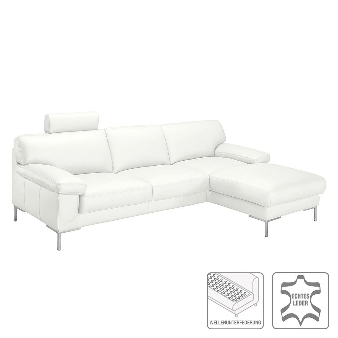 Ars manufacti Ecksofa Parlin Echtleder - Weiß - Longchair davorstehend rechts - Mit Kopfstütze 2 Ars manufacti Ecksofa Parlin Echtleder - Weiß - Longchair davorstehend rechts - Mit Kopfstütze – Bild 2