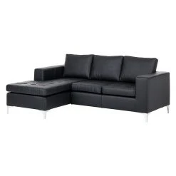 Loftscape Ecksofa Giulia Echtleder - Schwarz - Longchair davorstehend links