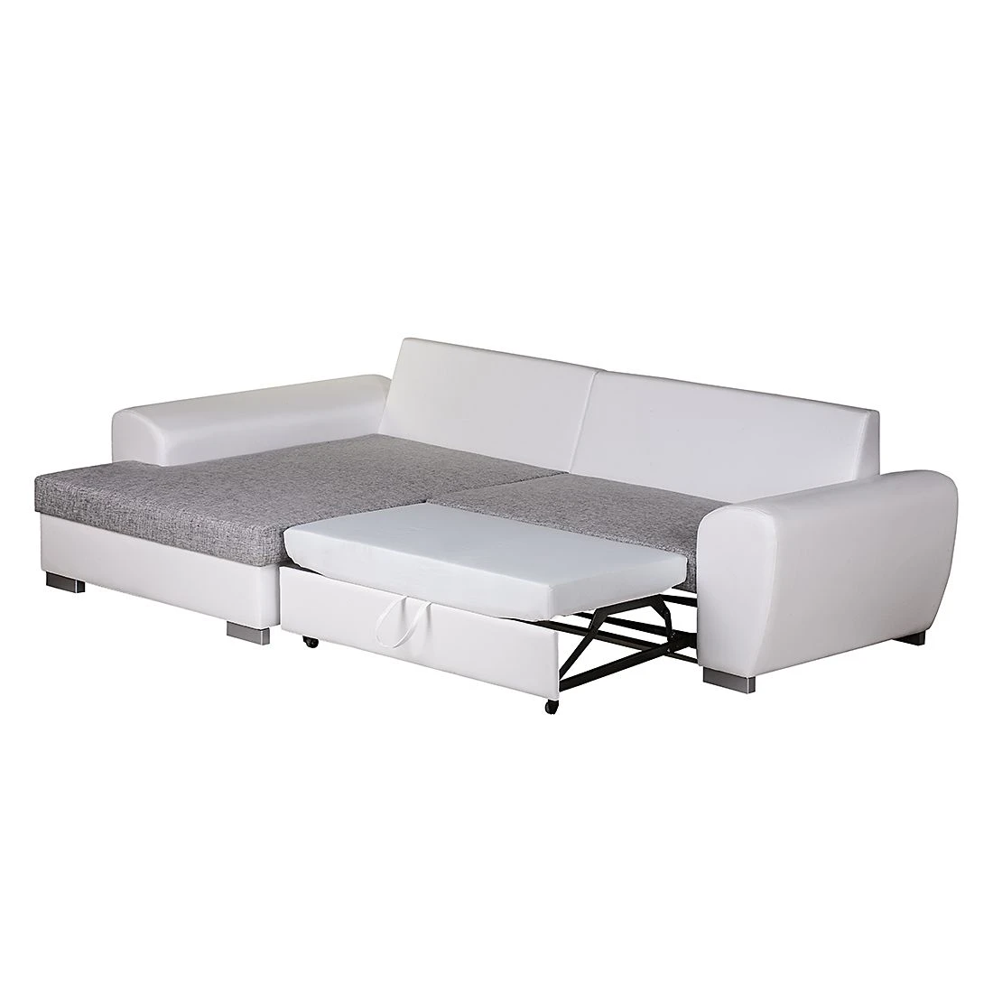 Roomscape Ecksofa Ilona (mit Schlaffunktion) - Kunstleder / Webstoff Weiß / Grau - Longchair davorstehend links 6 Roomscape Ecksofa Ilona (mit Schlaffunktion) - Kunstleder / Webstoff Weiß / Grau - Longchair davorstehend links – Bild 6