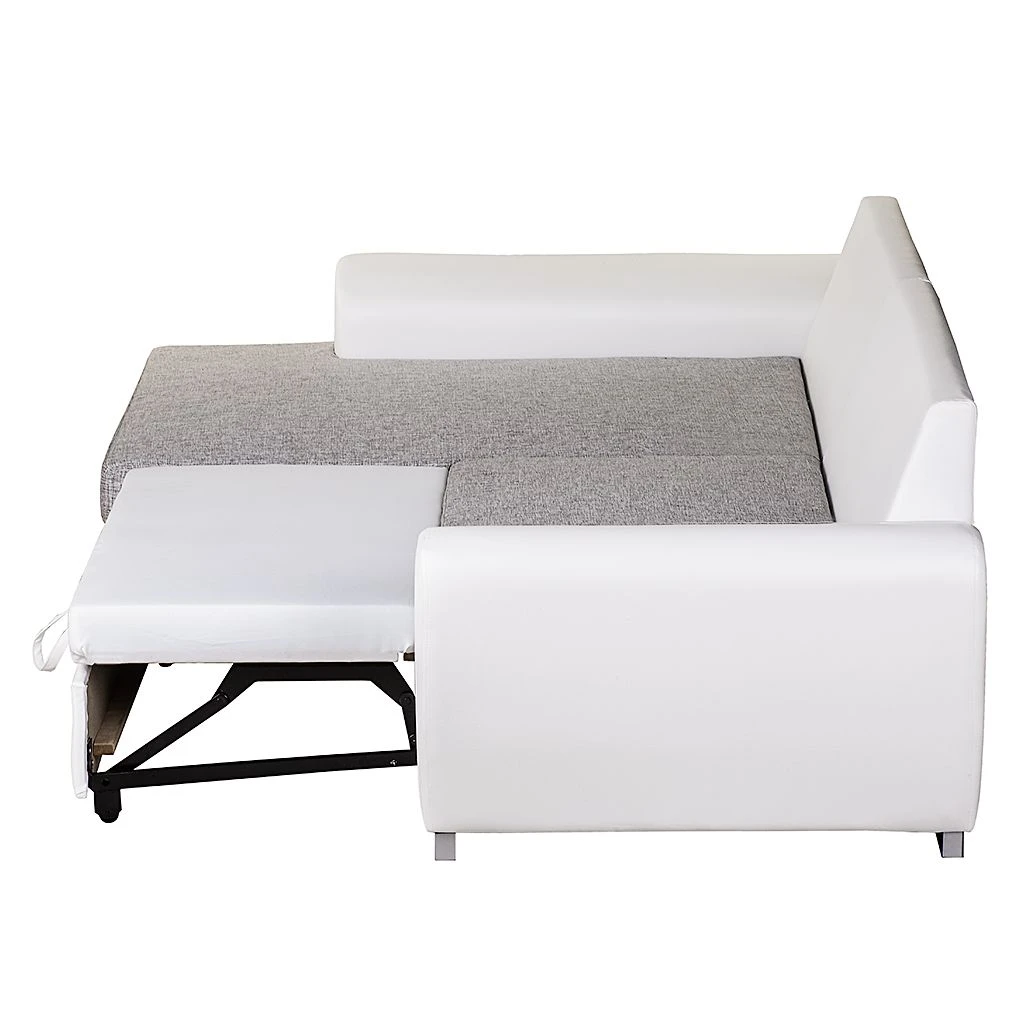 Roomscape Ecksofa Ilona (mit Schlaffunktion) - Kunstleder / Webstoff Weiß / Grau - Longchair davorstehend links 5 Roomscape Ecksofa Ilona (mit Schlaffunktion) - Kunstleder / Webstoff Weiß / Grau - Longchair davorstehend links – Bild 5