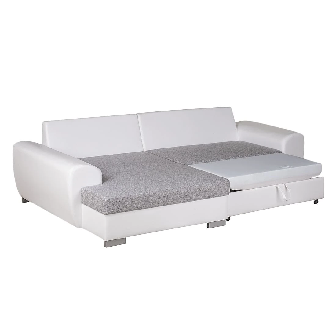Roomscape Ecksofa Ilona (mit Schlaffunktion) - Kunstleder / Webstoff Weiß / Grau - Longchair davorstehend links 3 Roomscape Ecksofa Ilona (mit Schlaffunktion) - Kunstleder / Webstoff Weiß / Grau - Longchair davorstehend links – Bild 3