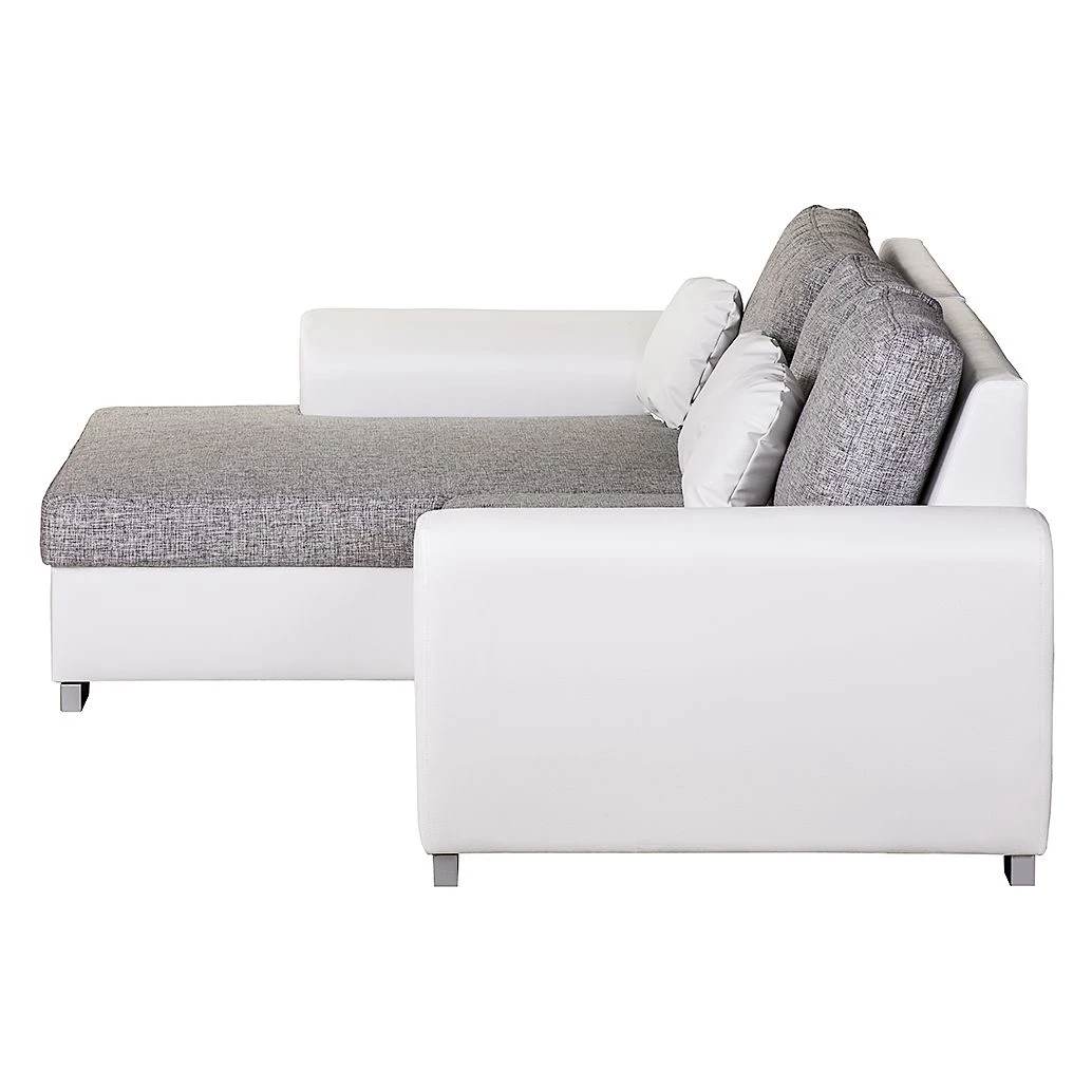 Roomscape Ecksofa Ilona (mit Schlaffunktion) - Kunstleder / Webstoff Weiß / Grau - Longchair davorstehend links 7 Roomscape Ecksofa Ilona (mit Schlaffunktion) - Kunstleder / Webstoff Weiß / Grau - Longchair davorstehend links – Bild 7