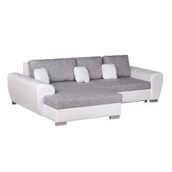 Roomscape Ecksofa Ilona (mit Schlaffunktion) - Kunstleder / Webstoff Weiß / Grau - Longchair davorstehend links