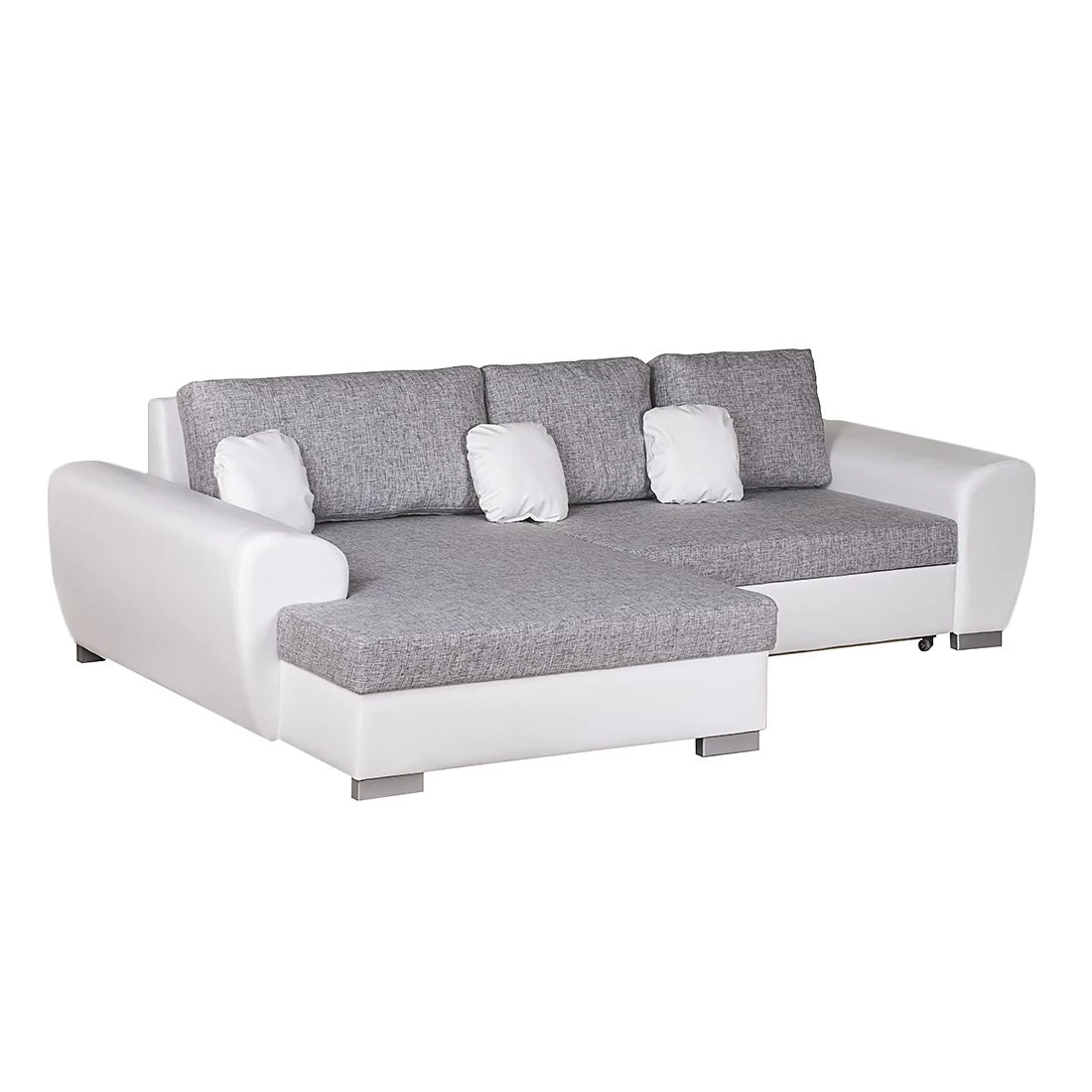 Roomscape Ecksofa Ilona (mit Schlaffunktion) - Kunstleder / Webstoff Weiß / Grau - Longchair davorstehend links 1 Roomscape Ecksofa Ilona (mit Schlaffunktion) - Kunstleder / Webstoff Weiß / Grau - Longchair davorstehend links