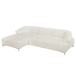 Fredriks Ecksofa Lyneal Echtleder - Weiß - Ottomane davorstehend links