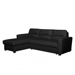 Modoform Ecksofa Parilla (mit Schlaffunktion) - Echtleder - Schwarz - Breite: 229 cm - Longchair davorstehend links