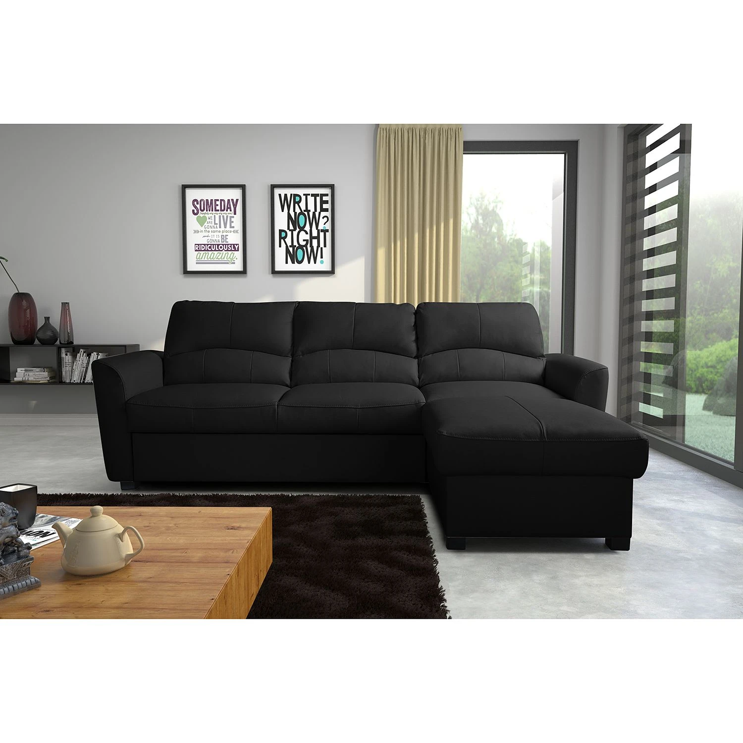 Modoform Ecksofa Parilla (mit Schlaffunktion) - Echtleder - Schwarz - Breite: 229 cm - Longchair davorstehend links 3 Modoform Ecksofa Parilla (mit Schlaffunktion) - Echtleder - Schwarz - Breite: 229 cm - Longchair davorstehend links – Bild 3