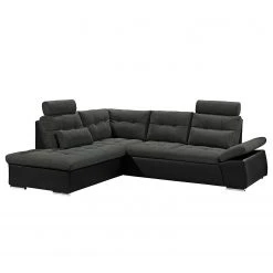 Fredriks Ecksofa Puntiro (mit Schlaffunktion) - Kunstleder Lilo / Strukturstoff Satur: Schwarz / Anthrazit - Ottomane davorstehend links