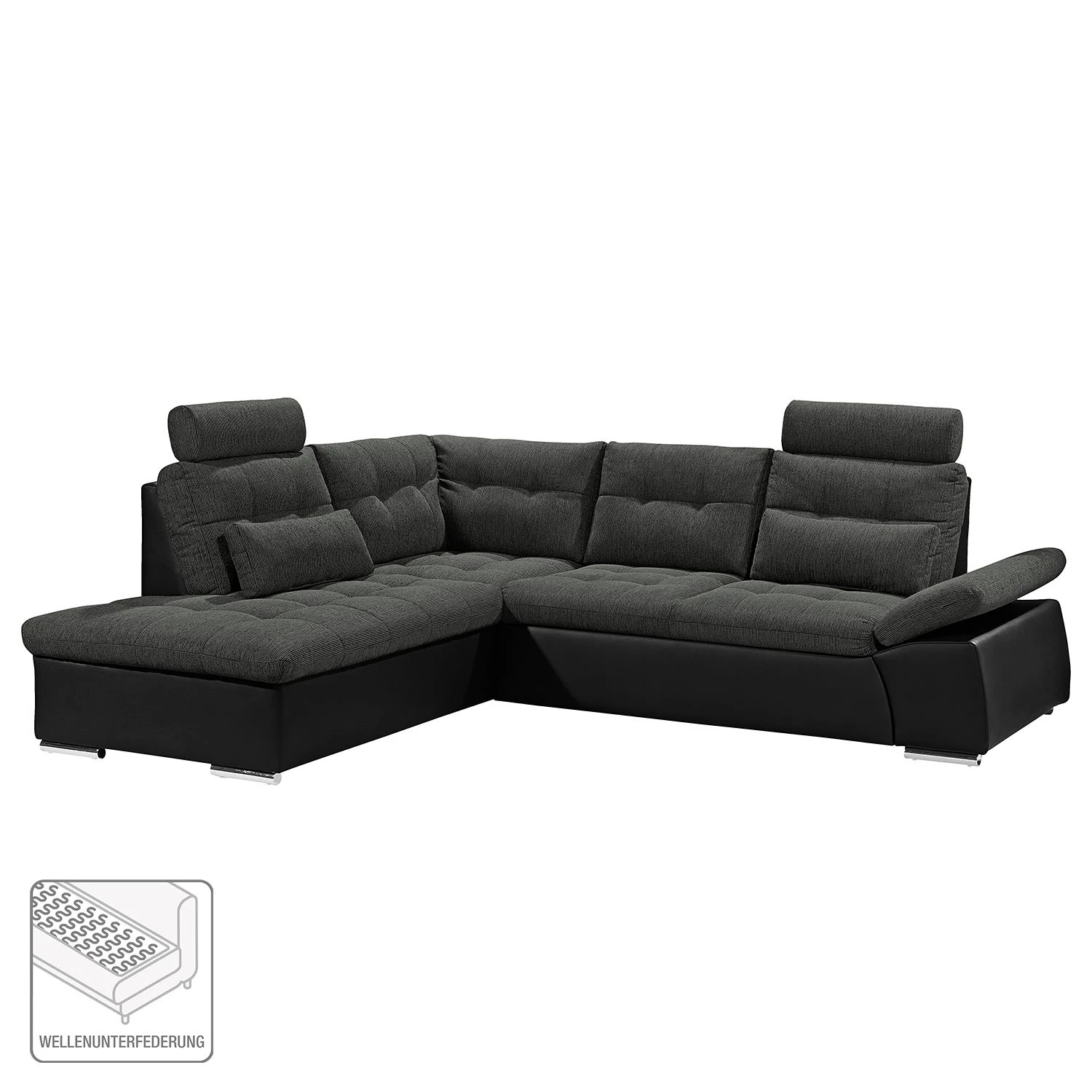 Fredriks Ecksofa Puntiro (mit Schlaffunktion) - Kunstleder Lilo / Strukturstoff Satur: Schwarz / Anthrazit - Ottomane davorstehend links 2 Fredriks Ecksofa Puntiro (mit Schlaffunktion) - Kunstleder Lilo / Strukturstoff Satur: Schwarz / Anthrazit - Ottomane davorstehend links – Bild 2