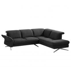 Loftscape Ecksofa Radway Flachgewebe - Dunkelgrau - Ottomane davorstehend rechts