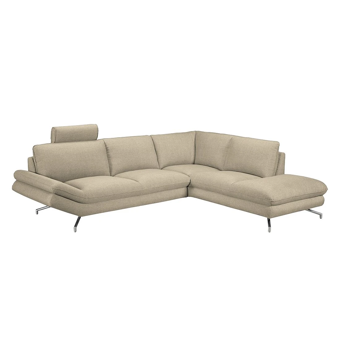 Loftscape Ecksofa Sharon - Webstoff Beige - Ottomane davorstehend rechts - Mit 2 Kopfstützen 1 Loftscape Ecksofa Sharon - Webstoff Beige - Ottomane davorstehend rechts - Mit 2 Kopfstützen