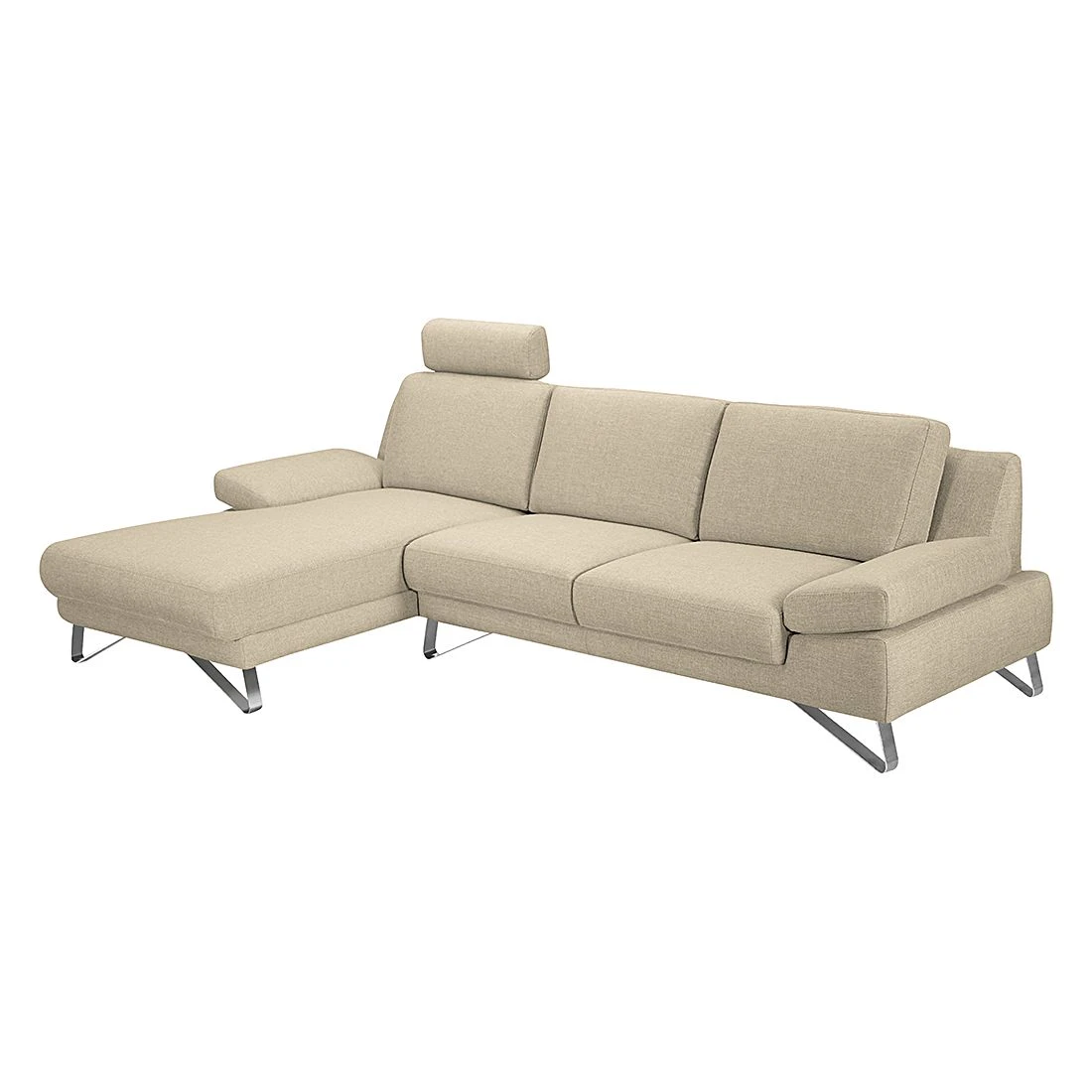 Loftscape Ecksofa Silvano - Webstoff Beige - Longchair davorstehend links - mit 1 Kopfstütze 1 Loftscape Ecksofa Silvano - Webstoff Beige - Longchair davorstehend links - mit 1 Kopfstütze