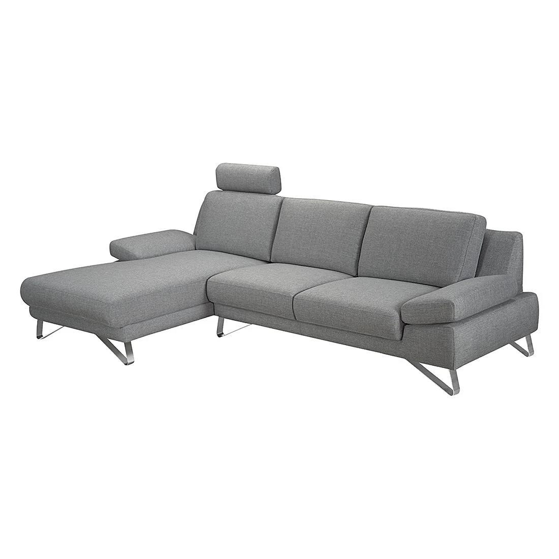 Loftscape Ecksofa Silvano - Webstoff Grau - Longchair davorstehend links - Mit 1 Kopfstütze 1 Loftscape Ecksofa Silvano - Webstoff Grau - Longchair davorstehend links - Mit 1 Kopfstütze