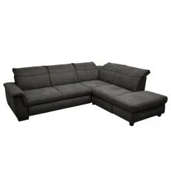 Ars Natura Ecksofa Sunny Corner Strukturstoff - Braungrau - Ottomane davorstehend rechts - Kopfstütze verstellbar