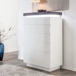 Fredriks Kommode Namona II - Inkl. Beleuchtung - Beton Dekor / Weiß -Wohnzimmermöbel boutique en ligne kommode namona ii inkl beleuchtung weiss anthrazit weiss anthrazit 4040380