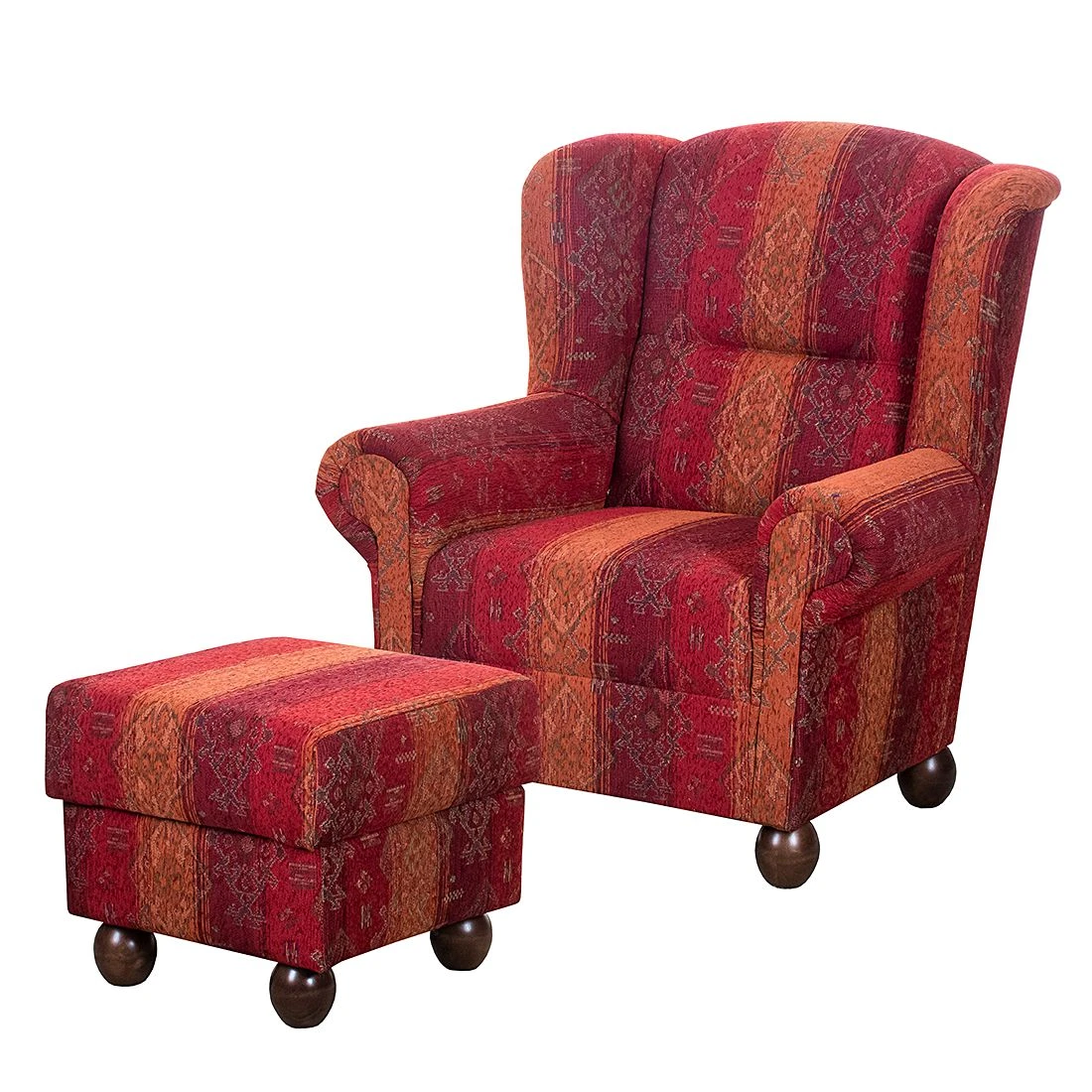 Maison Belfort Ohrensessel Isabelle Webstoff Rot - Mit Hocker 2 Maison Belfort Ohrensessel Isabelle Webstoff Rot - Mit Hocker – Bild 2
