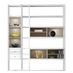 Loftscape Regalwand Emporior III.A - Hochglanz Weiß / Eiche Sonoma Dekor - Mit Beleuchtung