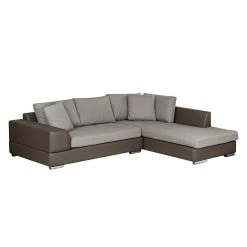 Roomscape Ecksofa Tosya - Kunstleder Taupe/Strukturstoff Grau - Ottomane davorstehend rechts