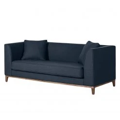 Jack & Alice Sofa Blomma (3-Sitzer) - Webstoff Dunkelblau - Gestell: Nussbaumfarbig