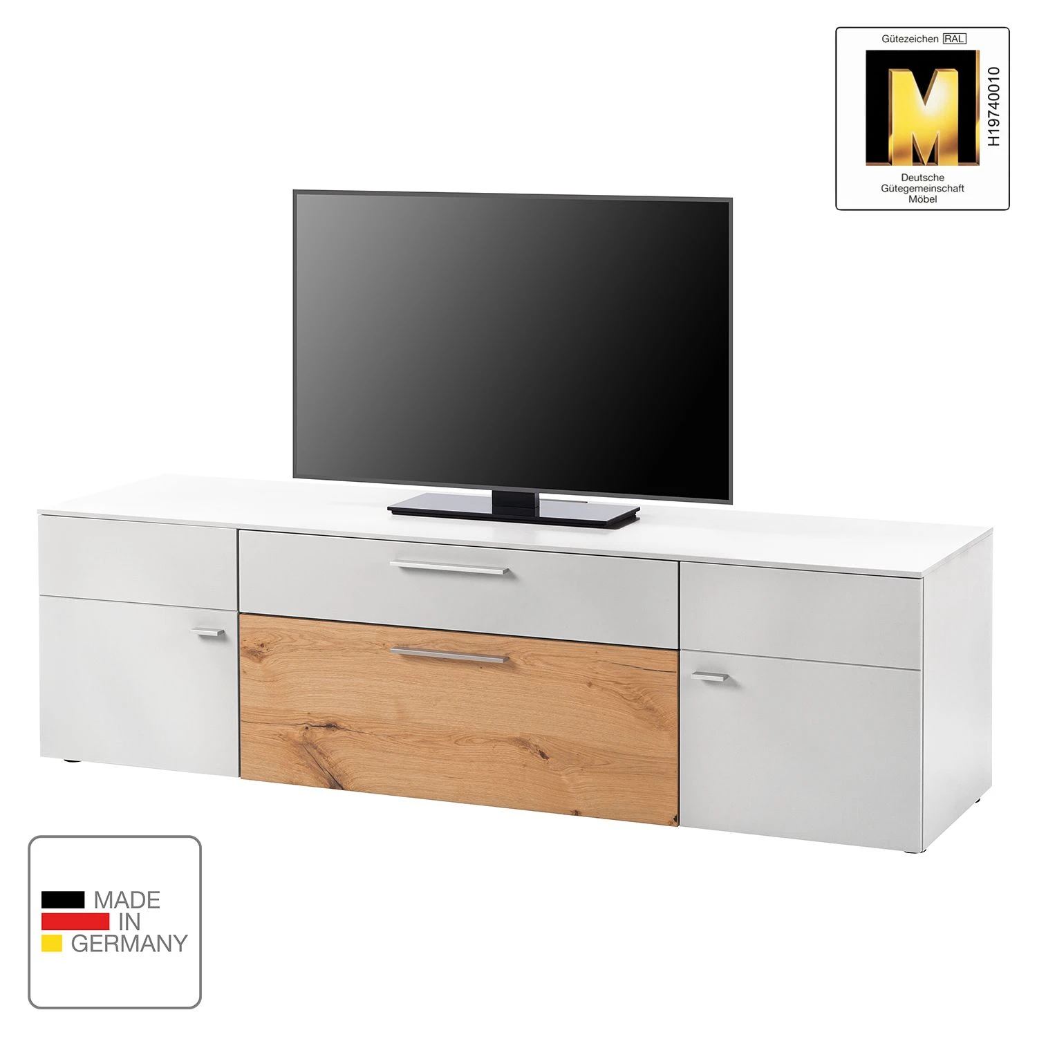 GWINNER TV-Lowboard Anzio I - Matt Weiß / Balkeneiche 2 GWINNER TV-Lowboard Anzio I - Matt Weiß / Balkeneiche – Bild 2