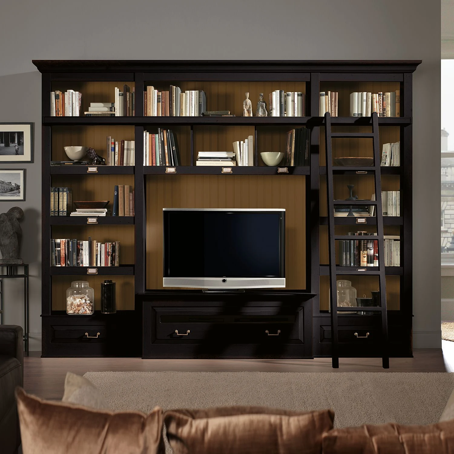 Maison Belfort TV-Wand Azjana I - Schwarz / Pinie Honig - Mit Leiter 1 Maison Belfort TV-Wand Azjana I - Schwarz / Pinie Honig - Mit Leiter