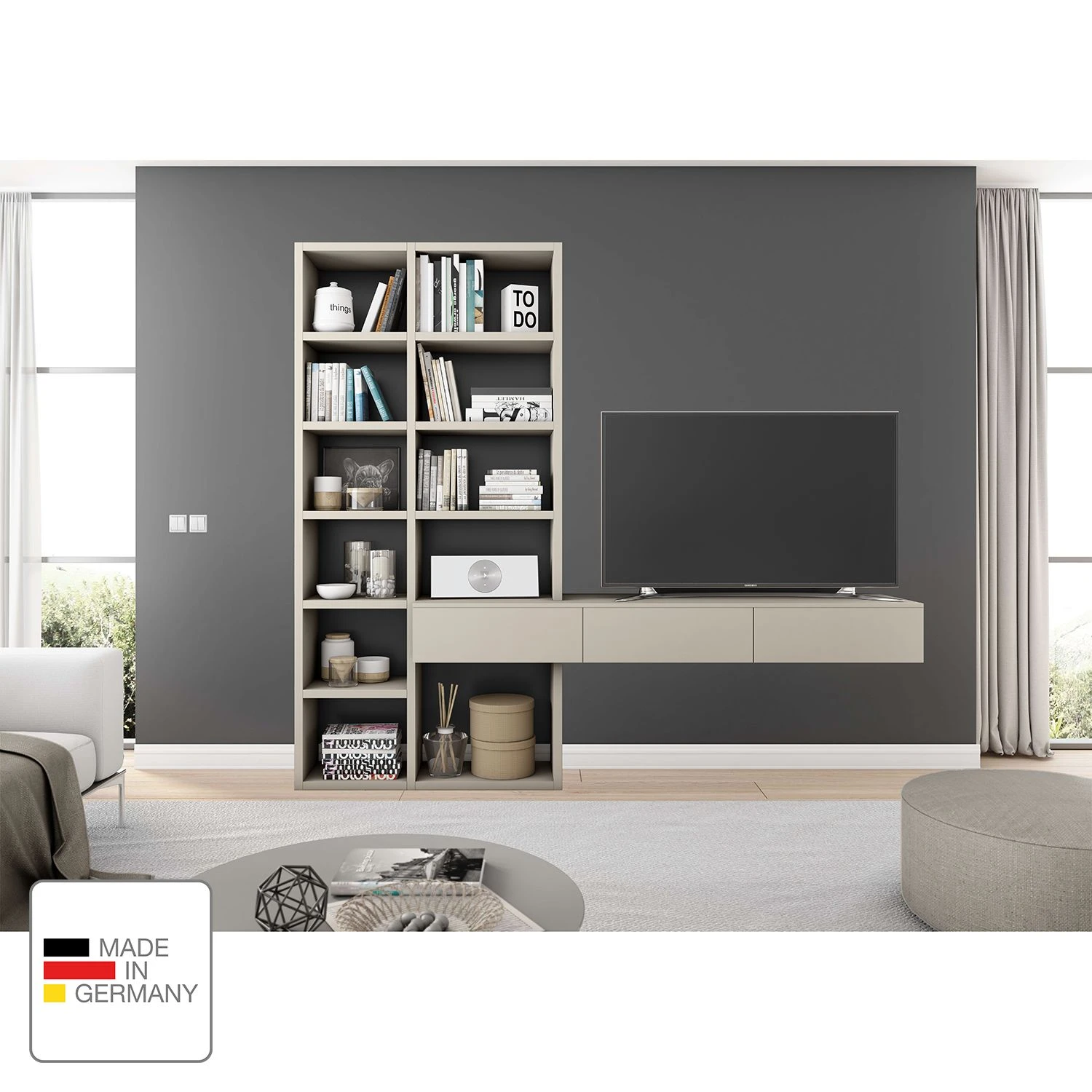 Loftscape TV-Wand Emporior III - Matt Hellbeige - Breite: 249 cm 2 Loftscape TV-Wand Emporior III - Matt Hellbeige - Breite: 249 cm – Bild 2