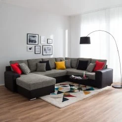 Roomscape Wohnlandschaft Berrings - (mit Schlaffunktion) - Kunstleder / Strukturstoff Schwarz / Grau - Longchair davorstehend links -Wohnzimmermöbel boutique en ligne wohnlandschaft berrings mit schlaffunktion kunstleder strukturstoff schwarz grau longchair davorstehend links 4993844